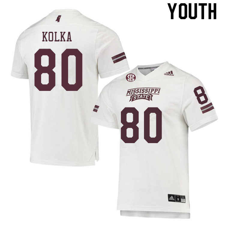 Youth #80 Kade Kolka Mississippi State Bulldogs College Football Jerseys Sale-White